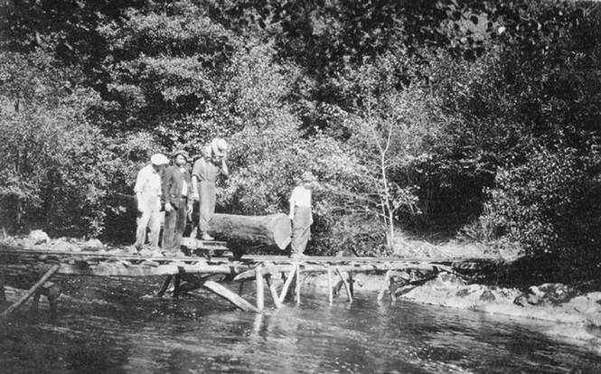Débardage de grumes dans les gorges de l'Auvézère, 1926 (c) Famille de la Héronnière